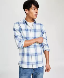 Sun + Stone Men's Brock Classic-Fit Textured Plaid Button-Down Shirt, Created For Macy's 10 Sun + Stone Men's Brock Classic-Fit Textured Plaid Button-Down Shirt, Created For Macy's -Vince Camuto Sale 23110952 fpx