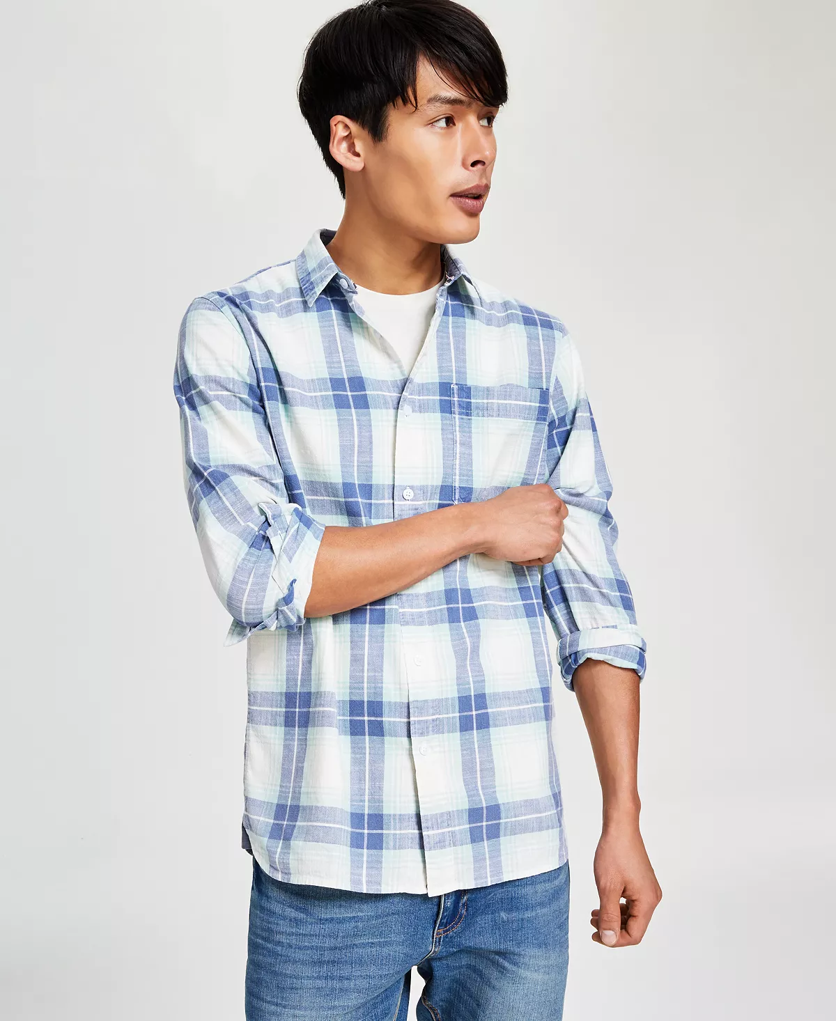 Sun + Stone Men's Brock Classic-Fit Textured Plaid Button-Down Shirt, Created For Macy's 5 Sun + Stone Men's Brock Classic-Fit Textured Plaid Button-Down Shirt, Created For Macy's - Image 3