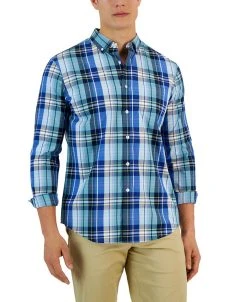 Club Room Arthur Classic-Fit Plaid Button-Down Poplin Shirt, Created For Macy's