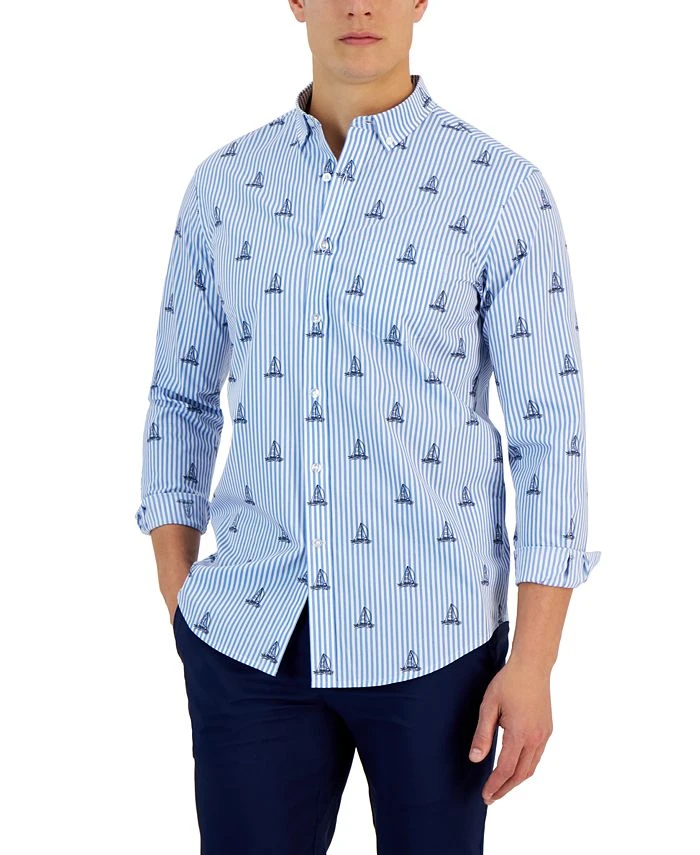 Club Room Men's James Classic-Fit Stripe Sailboat-Print Button-Down Poplin Shirt, Created For Macy's 3 Club Room Men's James Classic-Fit Stripe Sailboat-Print Button-Down Poplin Shirt, Created For Macy's