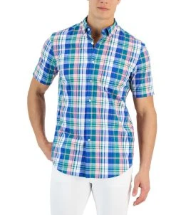 Club Room Rown Classic-Fit Plaid Button-Down Poplin Shirt, Created For Macy's