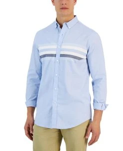 Club Room Horizon Long Sleeve Chest Stripe Oxford Shirt, Created For Macy's