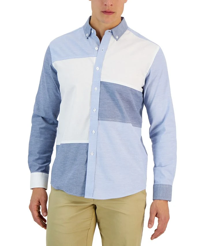 Club Room Ethan Long Sleeve Patchwork Oxford Shirt, Created For Macy's 3 Club Room Ethan Long Sleeve Patchwork Oxford Shirt, Created For Macy's