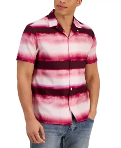 INC International Concepts Men's Classic-Fit Ombré Stripe Button-Down Camp Shirt, Created For Macy's -Vince Camuto Sale 23232528 fpx