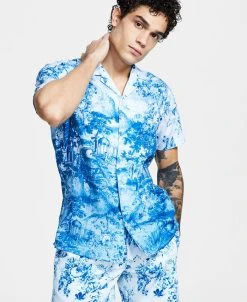 INC International Concepts Men's Bloom Print Button-Down Camp Shirt, Created For Macy's