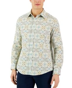 Club Room Men's Long-Sleeve Larry Medallion Refined Woven Shirt, Created For Macy's