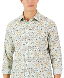 Club Room Men's Long-Sleeve Larry Medallion Refined Woven Shirt, Created For Macy's -Vince Camuto Sale 23358952 fpx