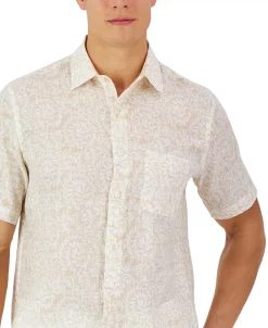 Club Room Men's Short-Sleeve Stripe Fern Linen Shirt, Created For Macy's -Vince Camuto Sale 23359033 fpx