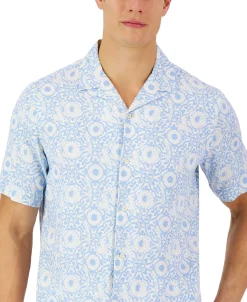 Club Room Men's Short-Sleeve Tile Shibori Silk Shirt, Created For Macy's -Vince Camuto Sale 23359037 fpx
