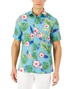 Club Room Men's Short-Sleeve Lane Tropical Linen Shirt, Created For Macy's