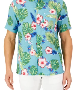 Club Room Men's Short-Sleeve Lane Tropical Linen Shirt, Created For Macy's -Vince Camuto Sale 23359049 fpx