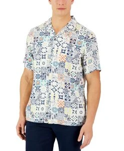 Club Room Men's Rumbie Mixed Medallion Silk Shirt, Created For Macy's