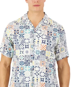 Club Room Men's Rumbie Mixed Medallion Silk Shirt, Created For Macy's -Vince Camuto Sale 23359068 fpx