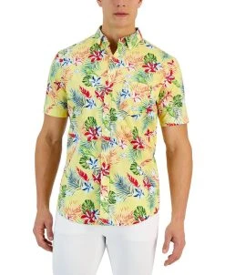 Club Room Monet Short Sleeve Button-Down Tropical Print Shirt, Created For Macy's