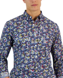 Club Room Ken Long Sleeve Button-Down Ditsy Floral Print Shirt, Created For Macy's -Vince Camuto Sale 23359399 fpx