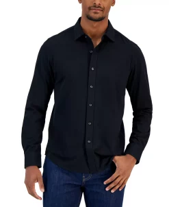 Alfani Men's Classic-Fit Heathered Jersey-Knit Button-Down Shirt, Created For Macy's -Vince Camuto Sale 23403939 fpx