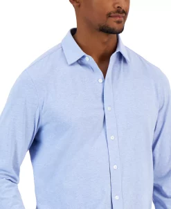 Alfani Men's Classic-Fit Heathered Jersey-Knit Button-Down Shirt, Created For Macy's -Vince Camuto Sale 23405016 fpx