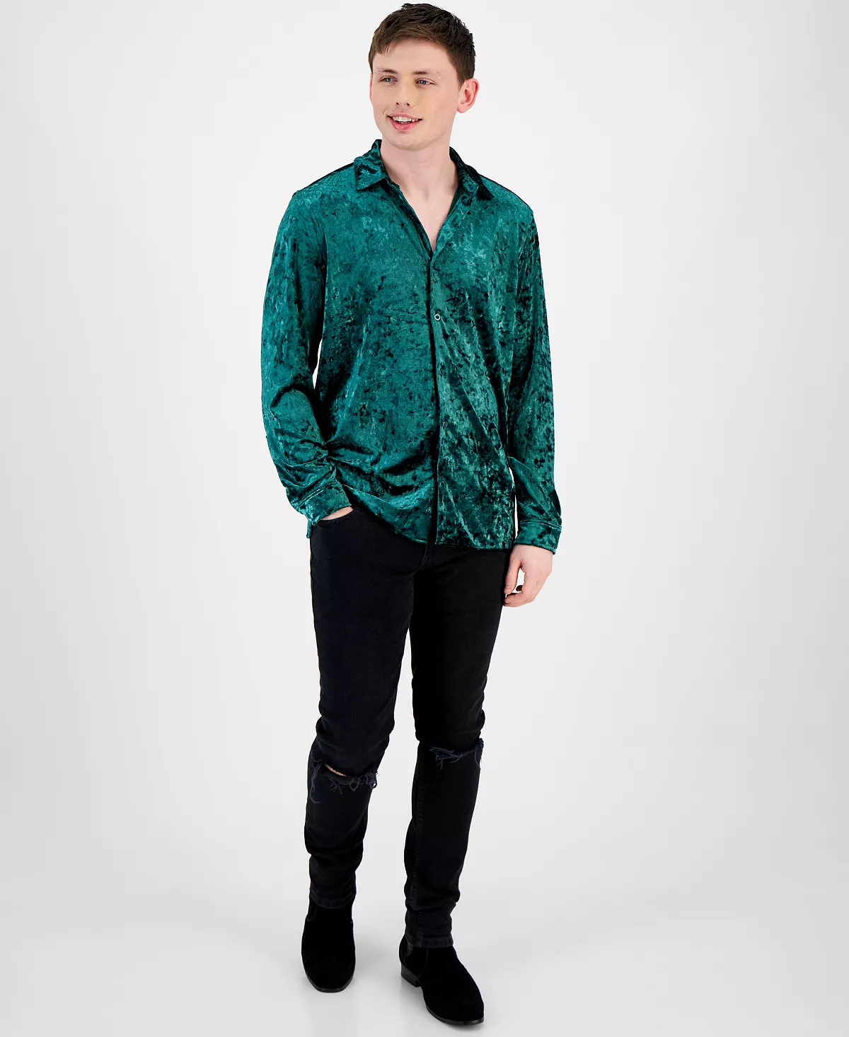 INC International Concepts Men's Crinkled Velvet Button-Up Long-Sleeve Shirt, Created For Macy's 5 INC International Concepts Men's Crinkled Velvet Button-Up Long-Sleeve Shirt, Created For Macy's - Image 3