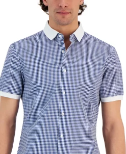 Michael Kors N's Slim-Fit Short-Sleeve Gingham Shirt -Vince Camuto Sale 23495563 fpx