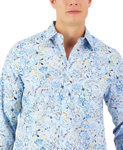 Club Room Men's Long-Sleeve Arno Paisley Refined Woven Shirt, Created For Macy's -Vince Camuto Sale 23534672 fpx