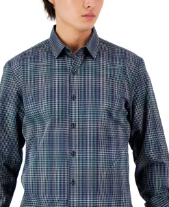 Alfani Men's Regular-Fit Gradient Plaid Long-Sleeve Button-Up Shirt, Created For Macy's -Vince Camuto Sale 23534763 fpx