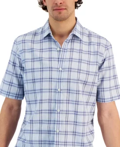 Alfani Men's Ellen Classic-Fit Textured Yarn-Dyed Plaid Button-Down Shirt, Created For Macy's -Vince Camuto Sale 23666022 fpx