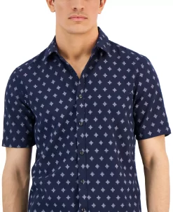 Alfani Men's Mecca Classic-Fit Textured Medallion-Print Button-Down Shirt, Created For Macy's -Vince Camuto Sale 23727168 fpx