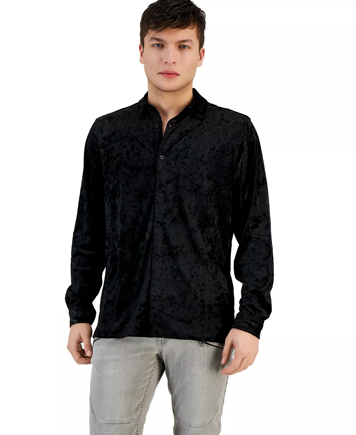 INC International Concepts Men's Crinkled Velvet Button-Up Long-Sleeve Shirt, Created For Macy's 4 INC International Concepts Men's Crinkled Velvet Button-Up Long-Sleeve Shirt, Created For Macy's - Image 2
