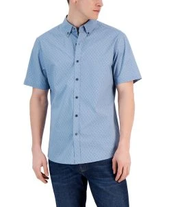 Michael Kors N's Slim-Fit Stretch Double Diamond Print Short-Sleeve Button-Up Shirt