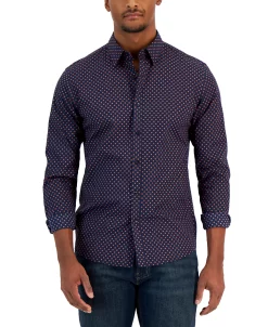 Michael Kors N's Slim-Fit Stretch Crosshatch Geometric Print Long-Sleeve Button-Up Shirt -Vince Camuto Sale 23769103 fpx