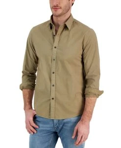 Michael Kors N's Slim-Fit Solid Garment Dyed Long-Sleeve Button-Up Shirt