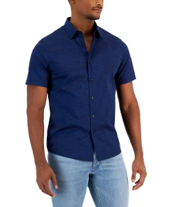 Michael Kors N's Slim-Fit Stretch Tonal Floral Print Short-Sleeve Button-Up Shirt -Vince Camuto Sale 23769135 fpx